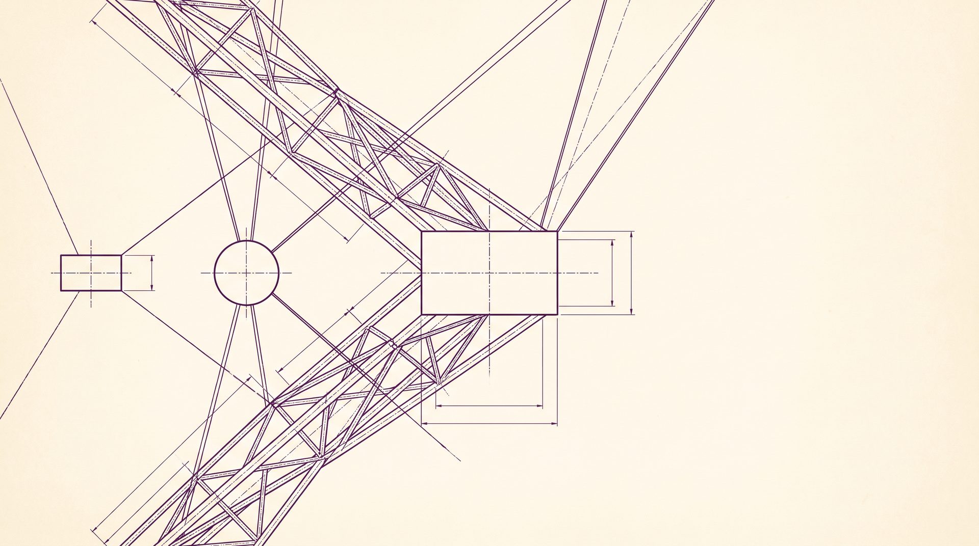 Abstract technical line drawing of a structural framework, representing institutional architecture